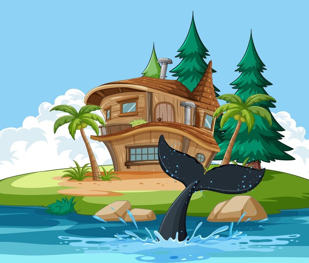 Whimsical Island House with Whale Tail