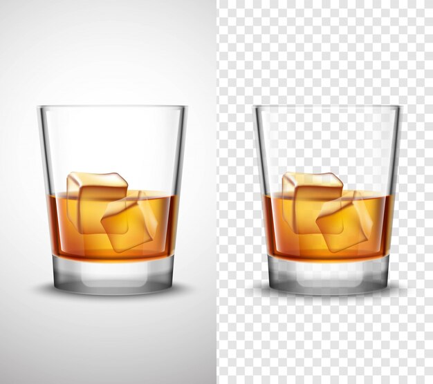 Whisky Shots Glassware Realistic Transparent Banners 