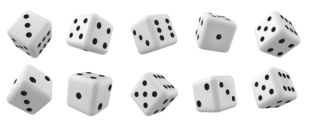 White 3d isolated realistic dice for casino game vector icon Backgammon lucky cube roll with 1 6 or two dot number Random rolling square luck choice for poker gaming entertainment illustration