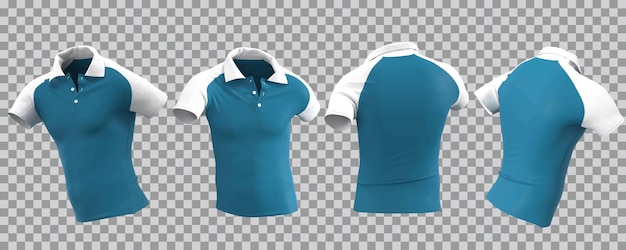 Free vector white and aqua blue male polo shirt in different view