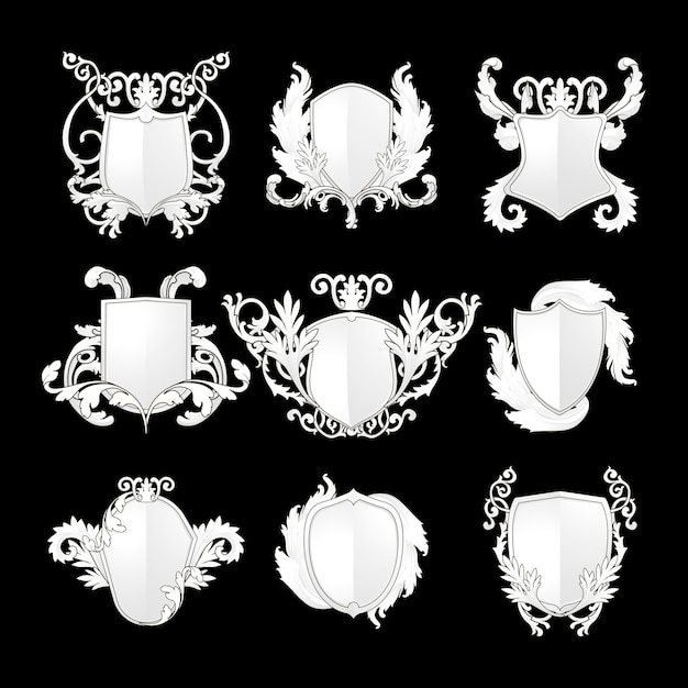 Free Vector white baroque shield elements vector set