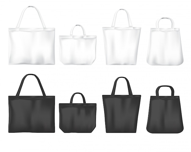 White and black shopping eco friendly bags