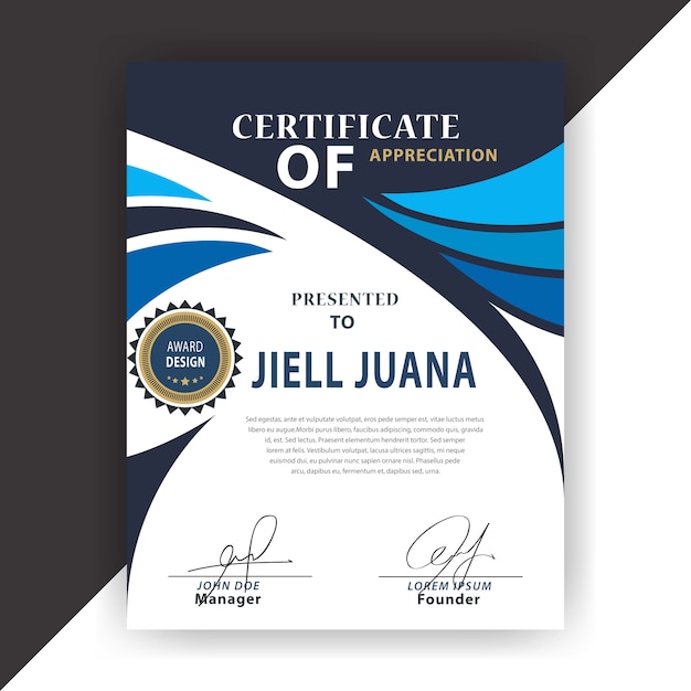 White and blue certificate