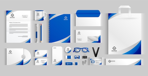 Free Vector white and blue professional business stationery template in collection