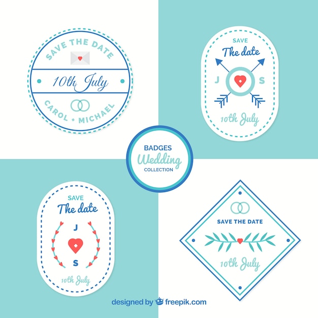 White and blue wedding label set