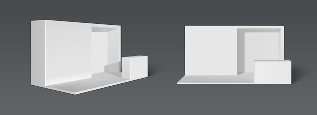 Free Vector white booth stand with platform for goods display