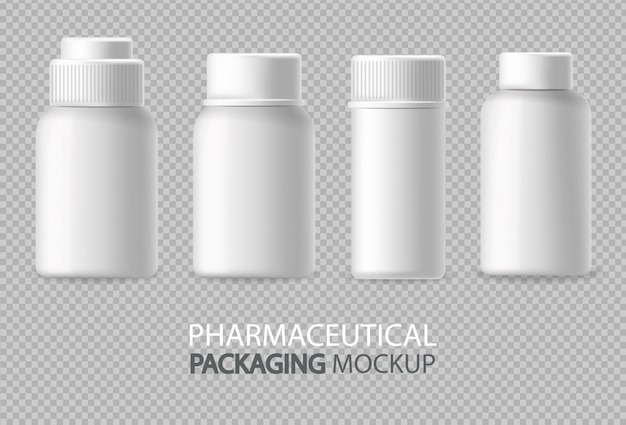 White bottles realistic isolated. Advertise empty container. Cosmetics, Medicine or tooth paste 3d detailed illustrations