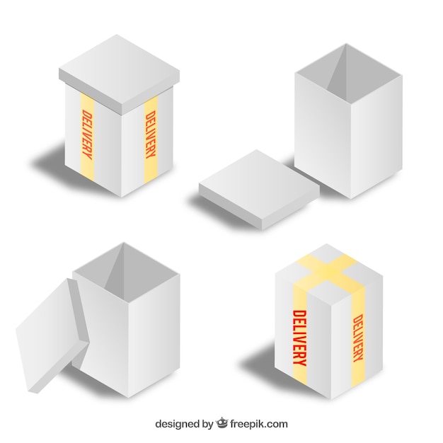 Free Vector white boxes collection to shipment in realistic style