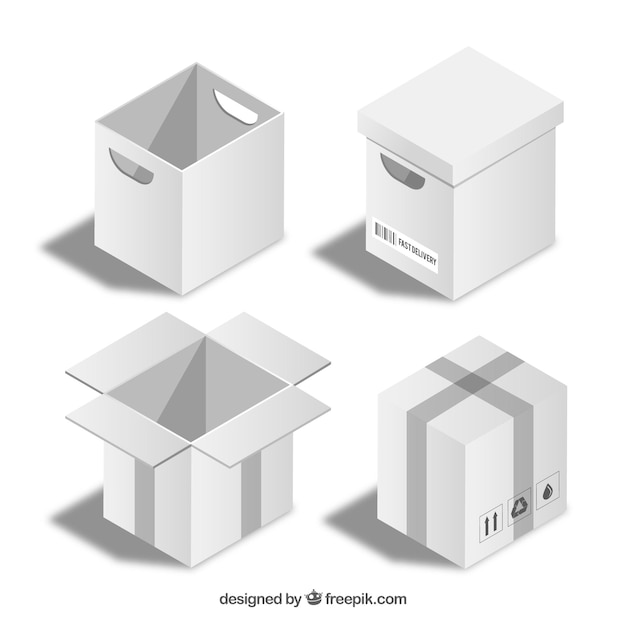 White boxes collection to shipment in realistic style