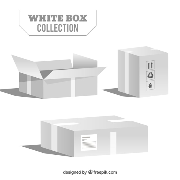 White boxes collection to shipment in realistic style