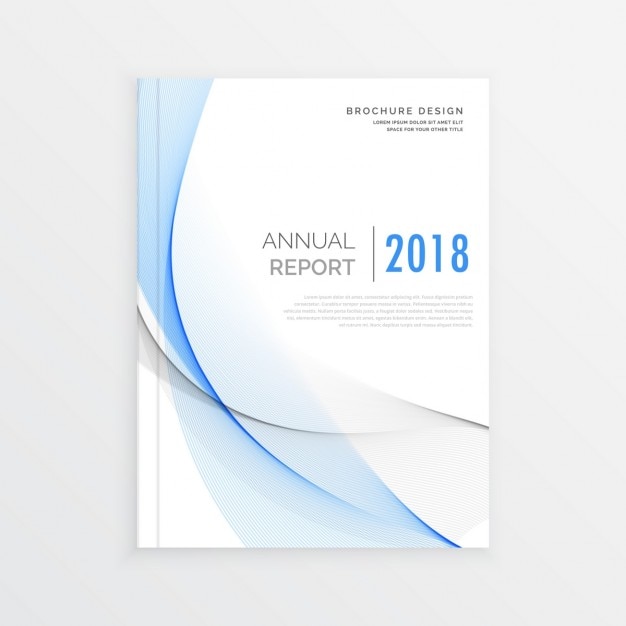 White brochure with blue and gray wavy lines