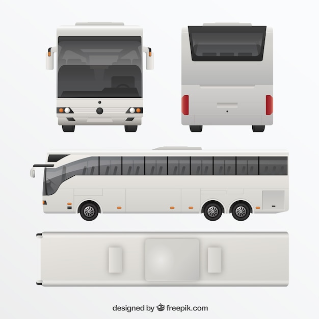 White bus in different views