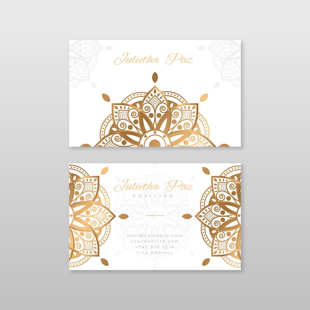 White business card with golden mandala