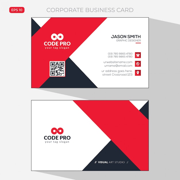 White business card with red details 