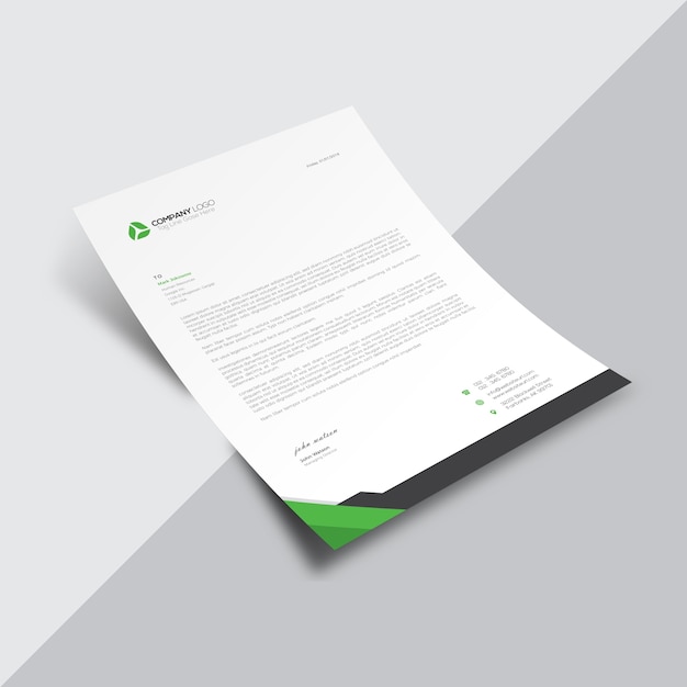 Free Vector white business document with black and green details