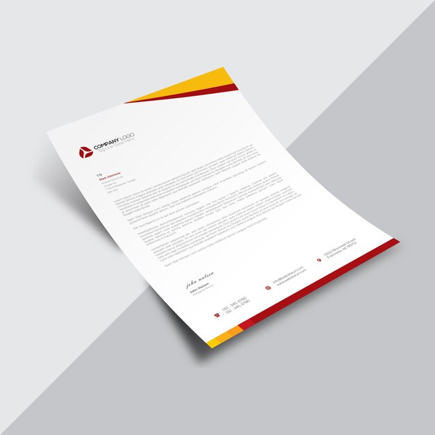 White business document with orange and red details