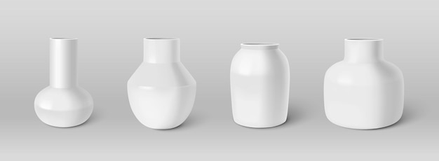 Free Vector white ceramic vases set isolated on background