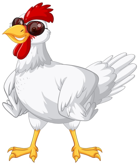 Free Vector white chicken wearing sunglasses cartoon character