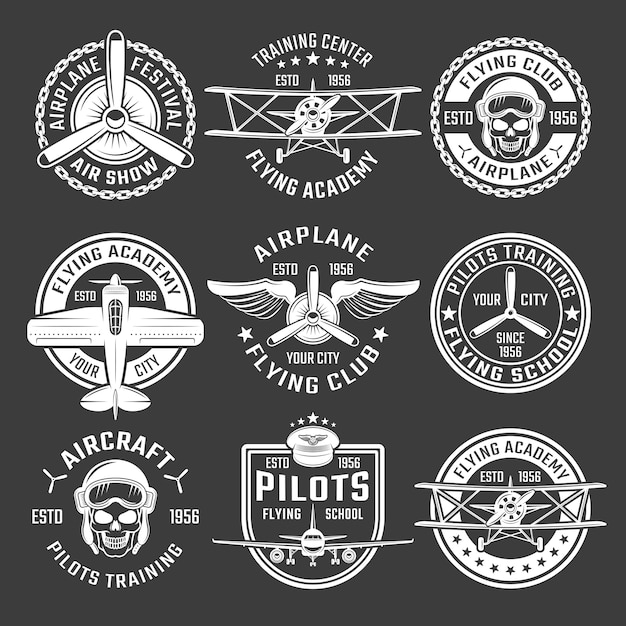 Free vector white color airplane emblem set