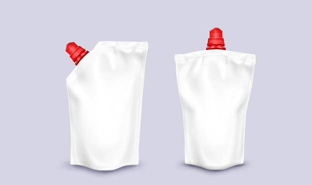 Free vector white doypack blank mockup with red cap for sauce