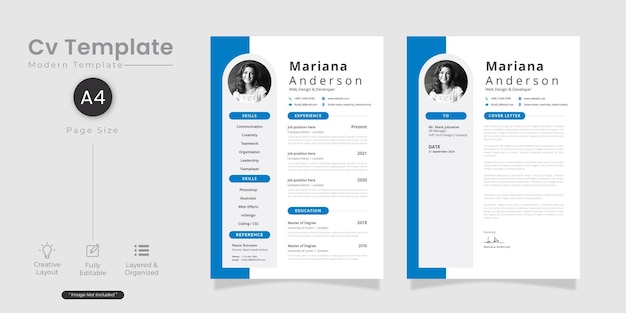 White Elegant Minimalist CV Resume with Blue