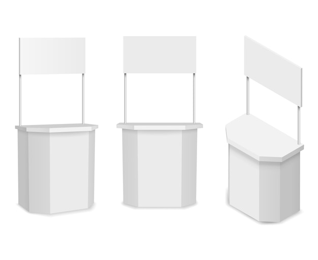 White empty promotion stand or promotion counter. Commercial store and retail, illustration