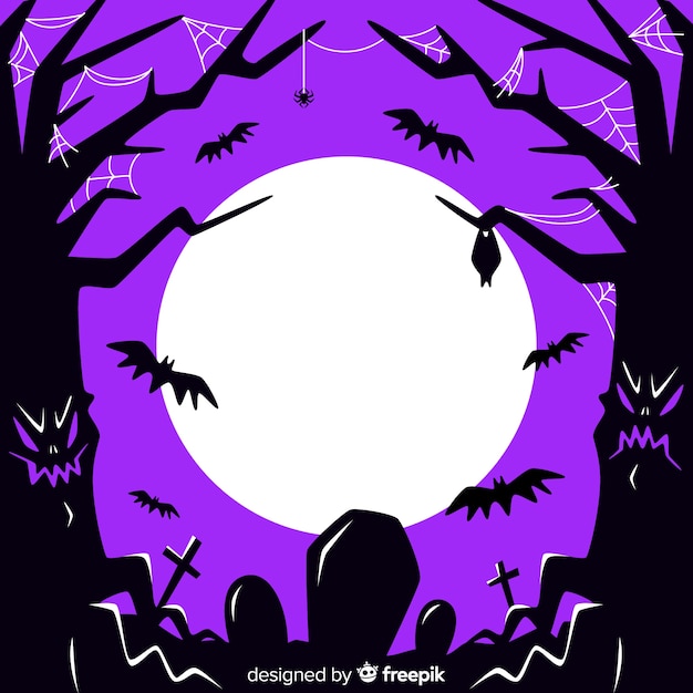 Free Vector white full moon with cemetery and trees