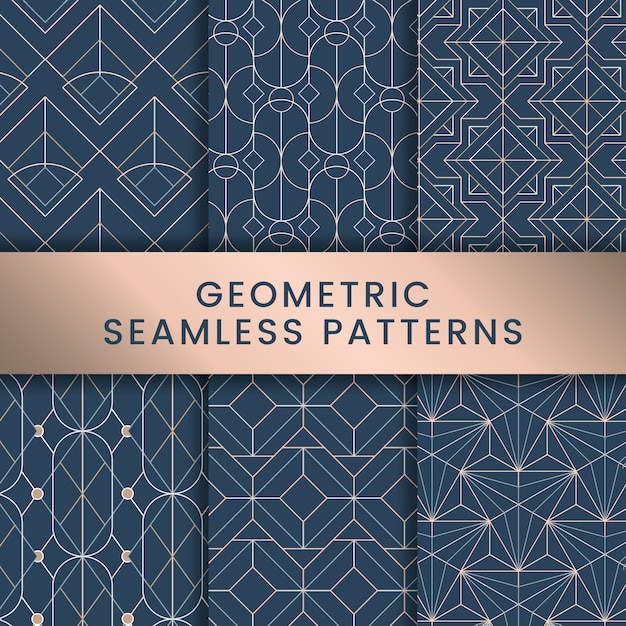 Free Vector white geometric seamless patterns set on blue background