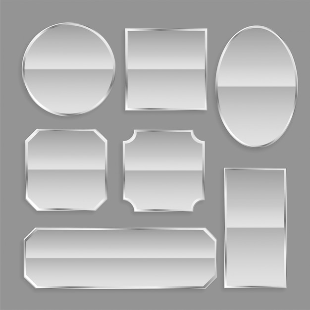 Free Vector white glossy metal frame buttons with reflection