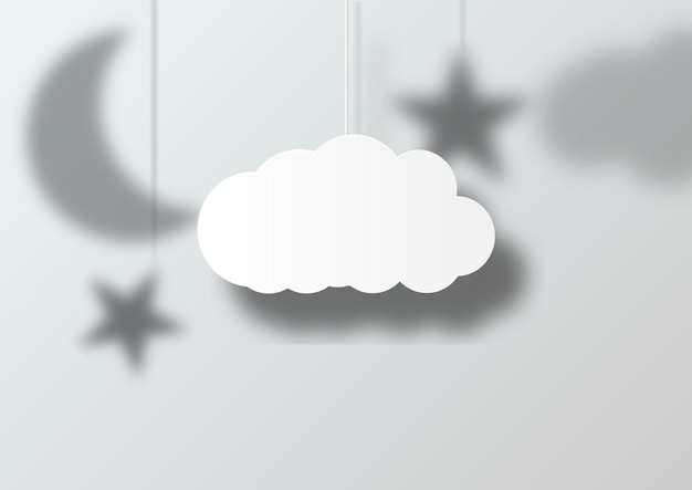 Free Vector white night the shadow of the moon and stars between the white cloud white decoration