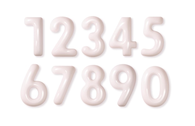 Free Vector white numbers inflated pastel glossy set from 0 to 9 isolated 3d realistic vector numbers from balloon