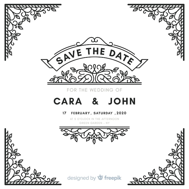 White ornamental wedding invitation