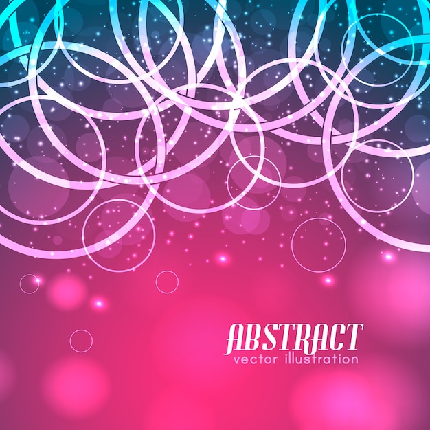 Free Vector white overlapping circles with sparkles on blurred pink and blue background