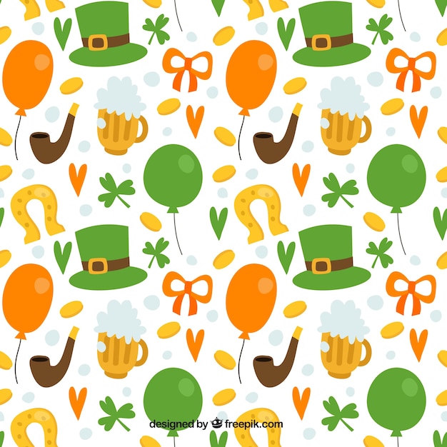 White pattern with hat and elements of saint patrick