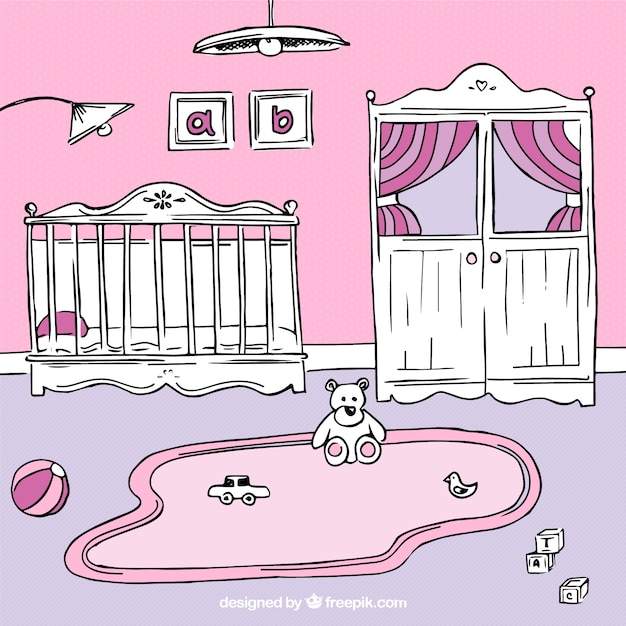 Free Vector white and pink hand-drawn baby room