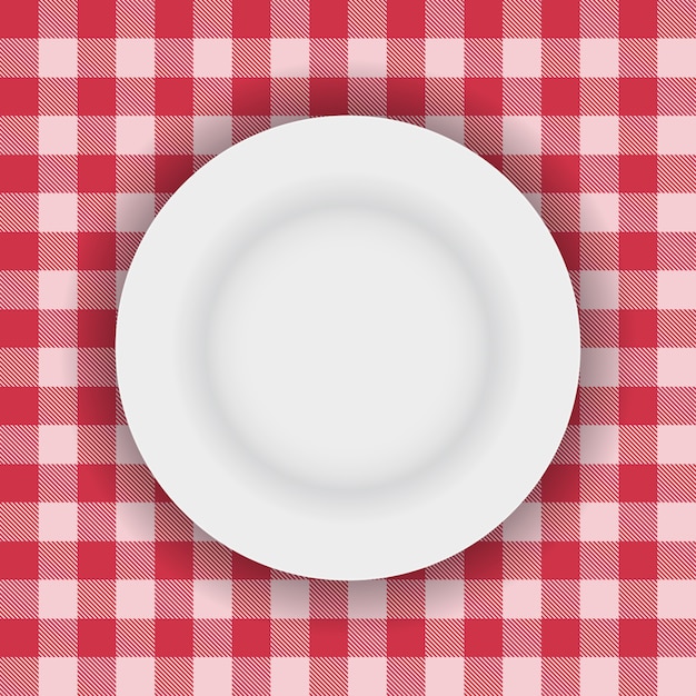 White plate on a picnic table cloth