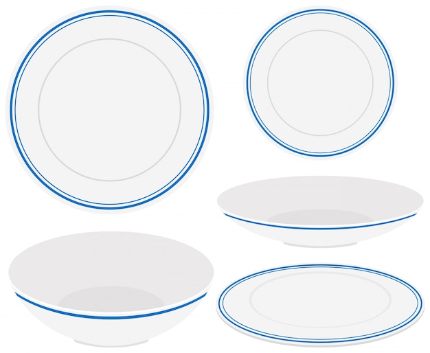 White plates with blue trim