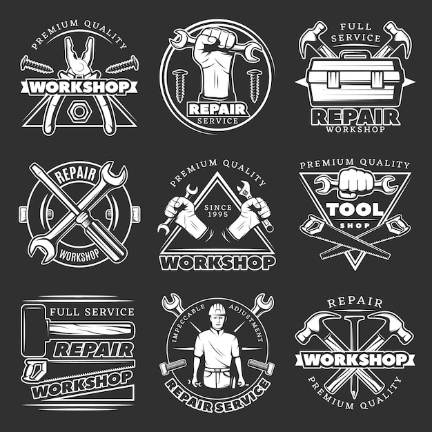 Free Vector white repair workshop badge set