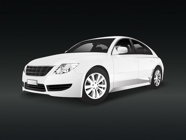 White sedan car in a black background vector