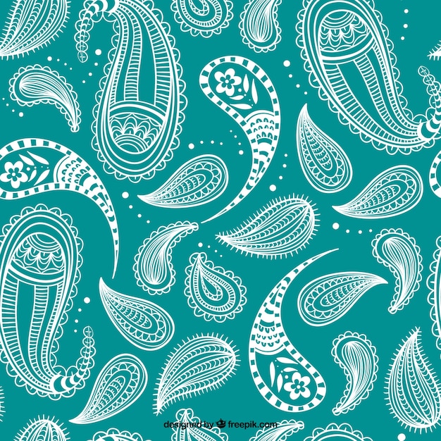 White sketches ornamental shapes on a turquoise background 