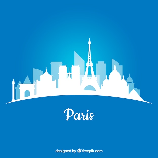 White skyline of paris on blue background