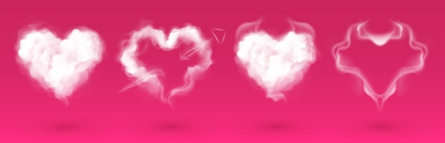 Free Vector white smoke hearts set isolated on pink background