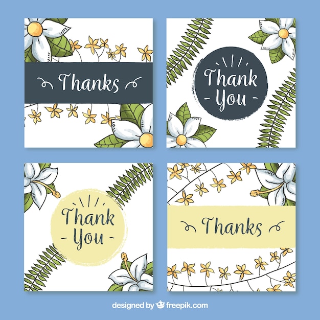 Free Vector white thank you cards collection with floral design