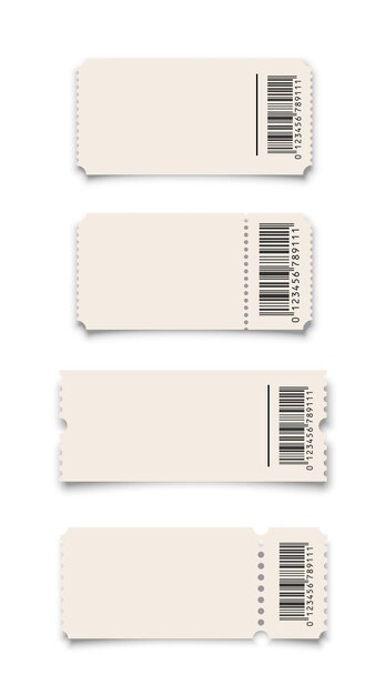 White ticket or coupon with barcode templates set isolated on white background.