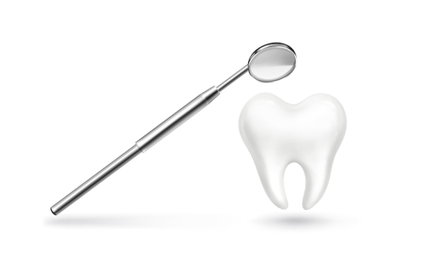 Free Vector white tooth and dentist tool realistic 3d vector