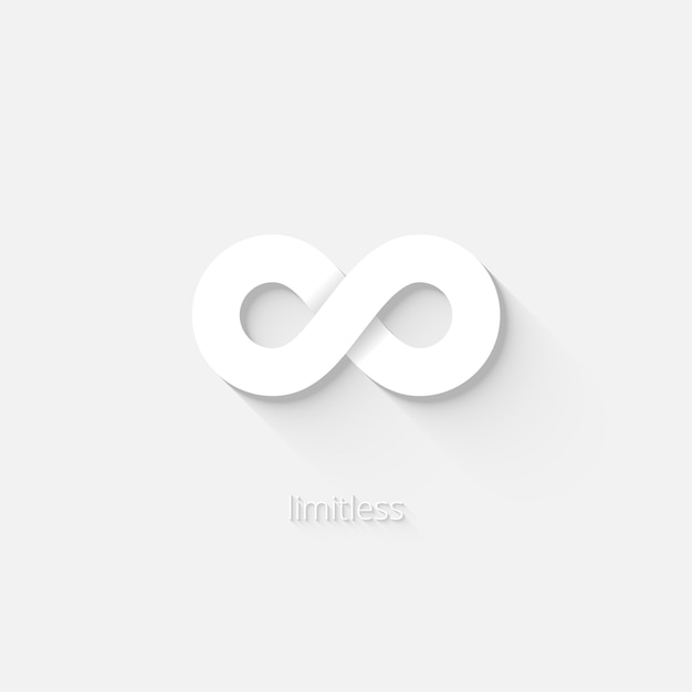 White vector infinity icon depicting the state of being limitless or unbounded by space  time or quantity