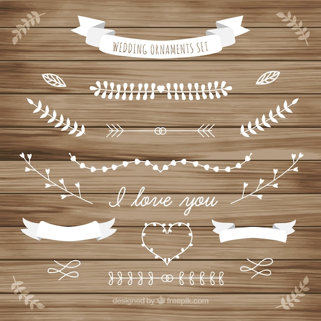 Free Vector white wedding ornament of leaves collection