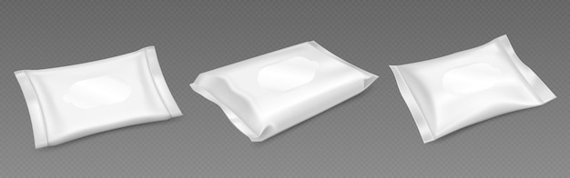 Free Vector white wet wipe pack mock up blank pouch template