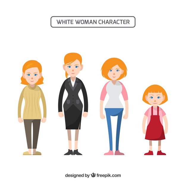 White woman character in different ages