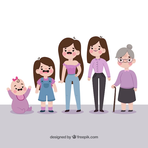 Free vector white woman character in different ages